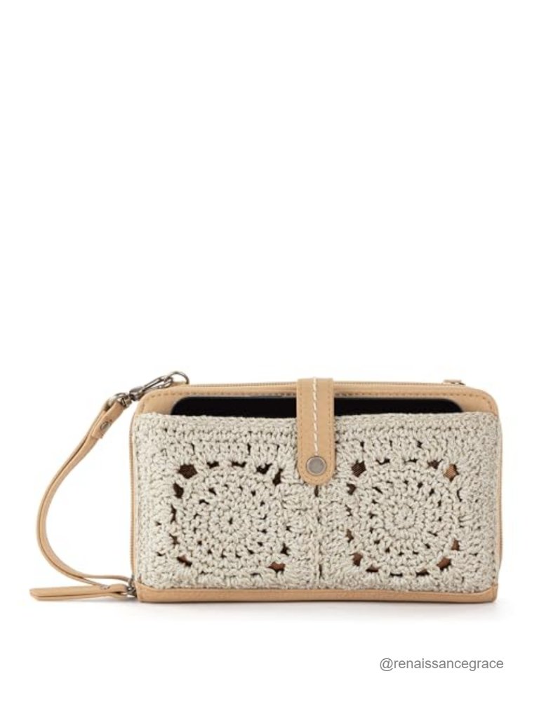 Hand-Crochet Faux Leather Convertible Crossbody Wristlet Wallet Clutch